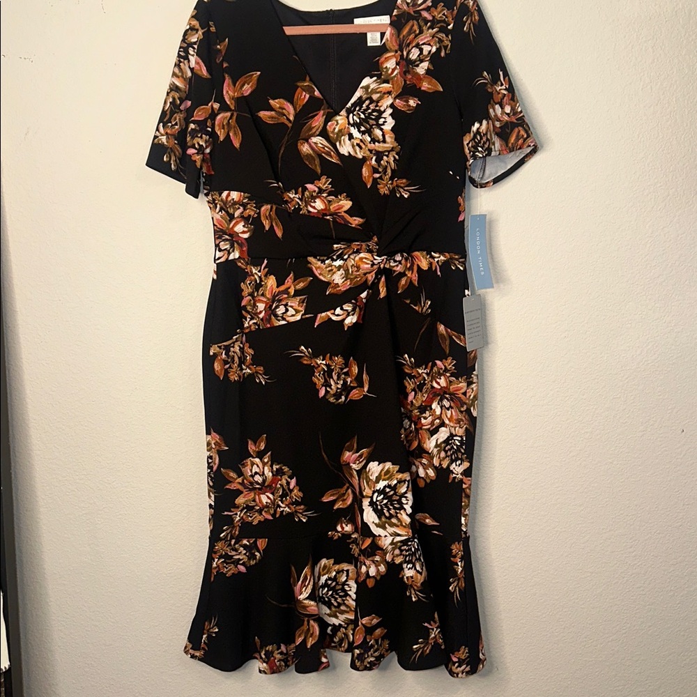 London Times Black‎ Floral Midi Dress